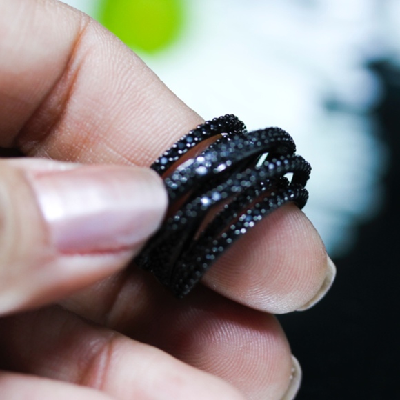 925 14KT Gold Dipped Black Topaz Pave Engagement - Picture 4 of 8